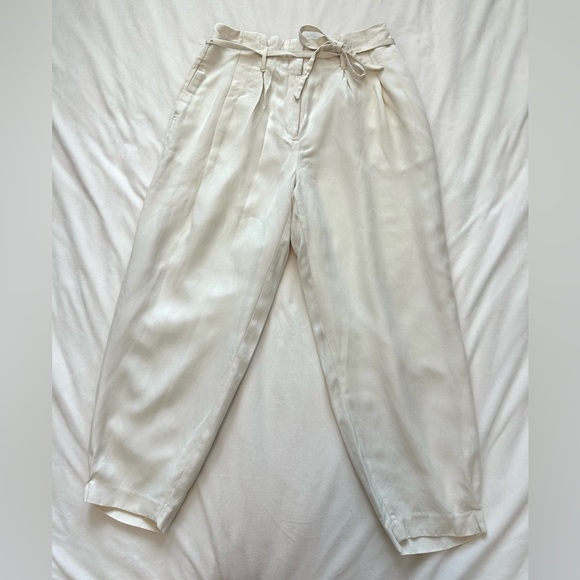 Express Cream High Waisted Paper Bag Linen Ankle Pants Size 12 - Picture 1 of 1